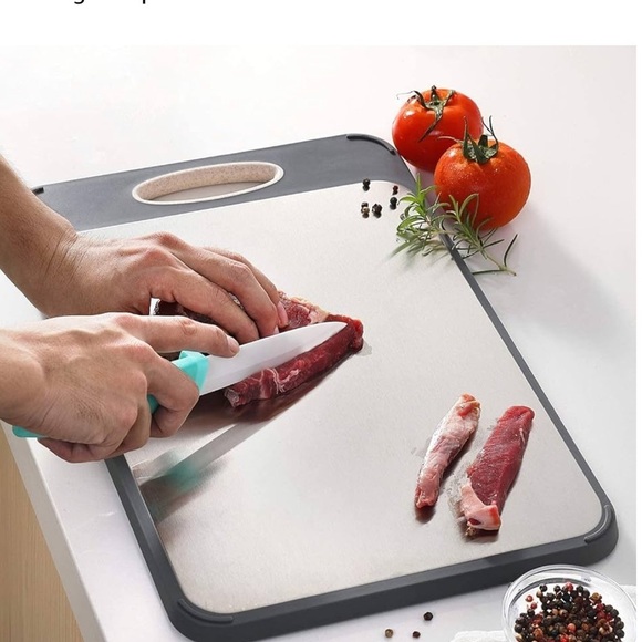 Double-Sided Cutting Board – Large 16”×11” Stainless Steel & Wheat Straw… - Picture 2 of 5